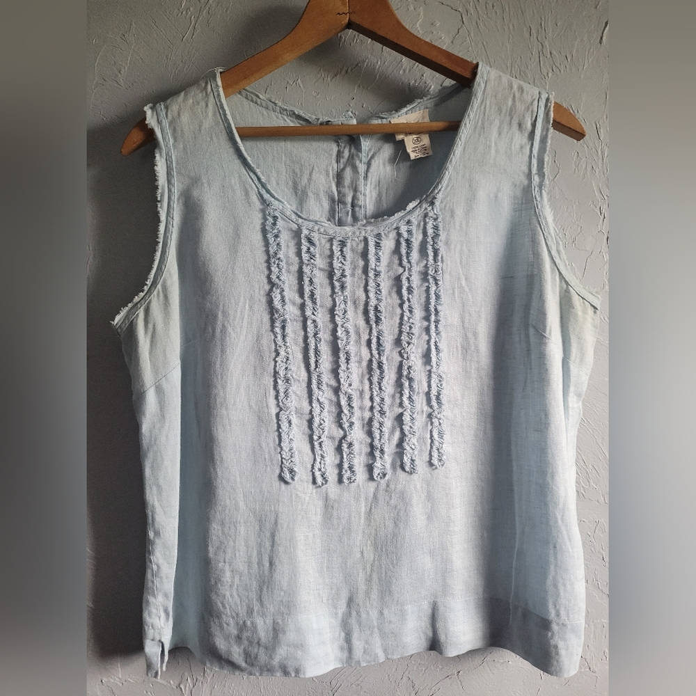 Andrea Jovine Powder Blue Linen Tank Top